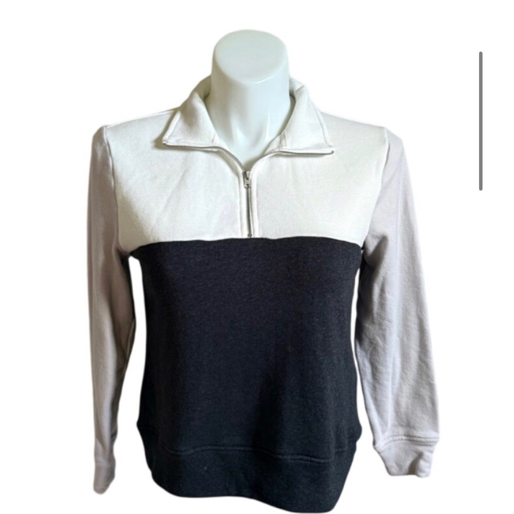 J.Crew Womens Colorblock Quarter Zip Sweatshirt Grey White Fleece Pullover Small